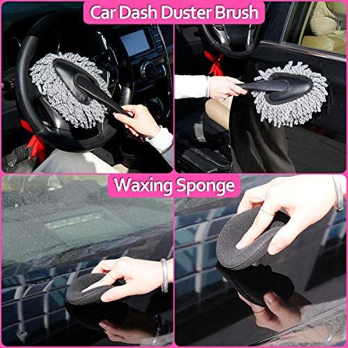 THINKWORK Pink Car Detailing Cleaning Kit, Car Wash Kit, Car Accessories for Women Suitable for Small and Medium Vehicles Such As Cars, Trucks, Suvs(17pcs) - Image 5