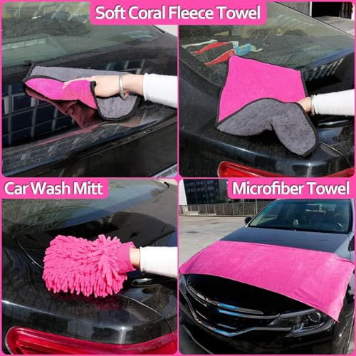 THINKWORK Pink Car Detailing Cleaning Kit, Car Wash Kit, Car Accessories for Women Suitable for Small and Medium Vehicles Such As Cars, Trucks, Suvs(17pcs) - Image 4