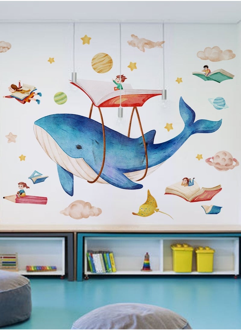Generic Dreamy Whale Wall Sticker – Extra Large Ocean-Themed Vinyl Wall Decal (166cm x 113cm / 65.3in x 44.5in) for Kids’ Room, Nursery & Bedroom | Magical Marine Life Wall Art for Boys & Girls | Waterproof, Easy Peel & Stick DIY Wall Decor for Sea-Themed Playrooms & Baby Rooms  - Image 1
