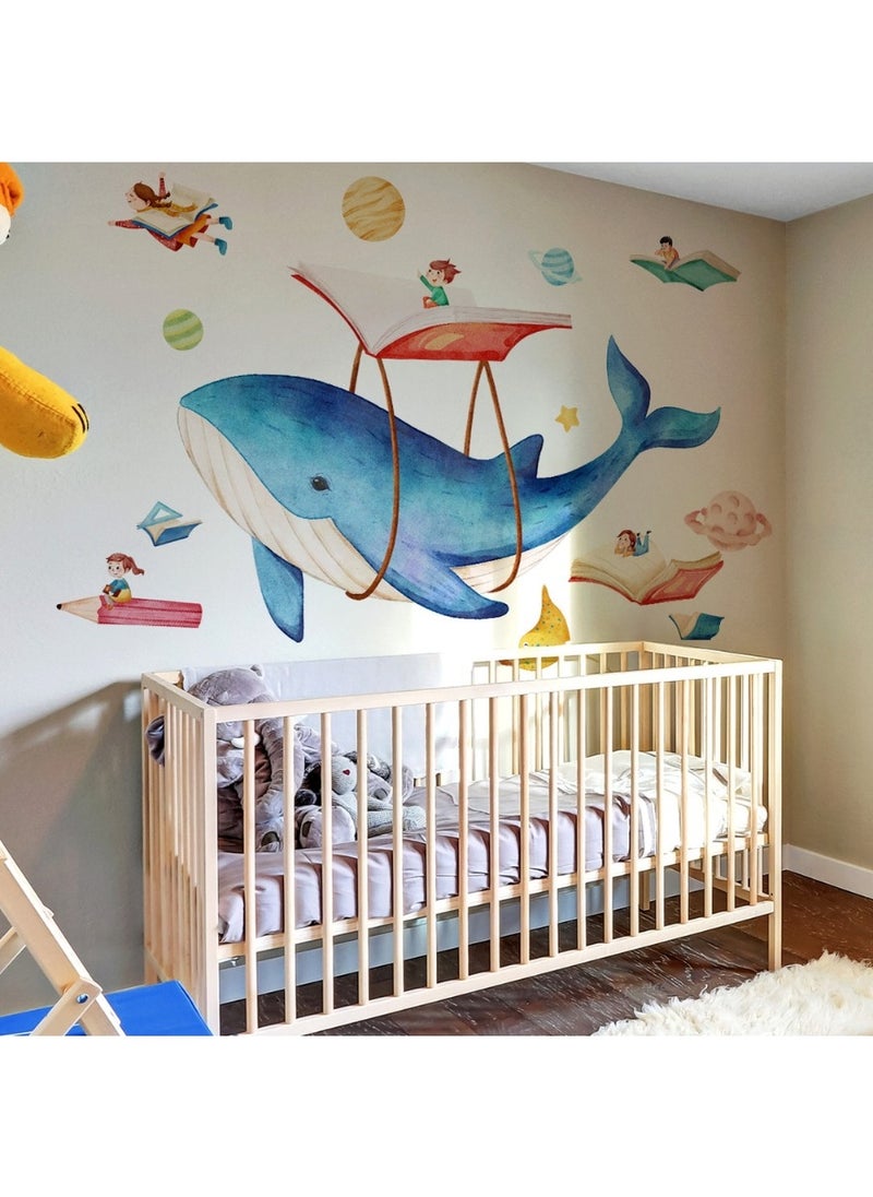 Generic Dreamy Whale Wall Sticker – Extra Large Ocean-Themed Vinyl Wall Decal (166cm x 113cm / 65.3in x 44.5in) for Kids’ Room, Nursery & Bedroom | Magical Marine Life Wall Art for Boys & Girls | Waterproof, Easy Peel & Stick DIY Wall Decor for Sea-Themed Playrooms & Baby Rooms  - Image 2