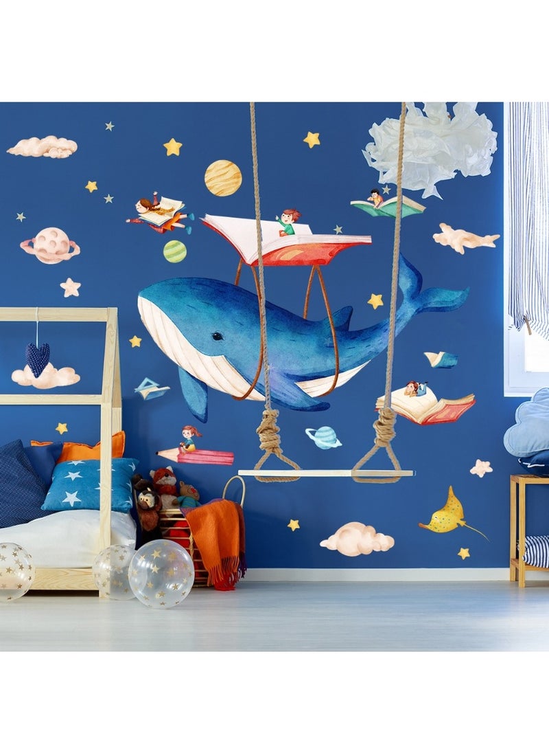 Generic Dreamy Whale Wall Sticker – Extra Large Ocean-Themed Vinyl Wall Decal (166cm x 113cm / 65.3in x 44.5in) for Kids’ Room, Nursery & Bedroom | Magical Marine Life Wall Art for Boys & Girls | Waterproof, Easy Peel & Stick DIY Wall Decor for Sea-Themed Playrooms & Baby Rooms  - Image 3