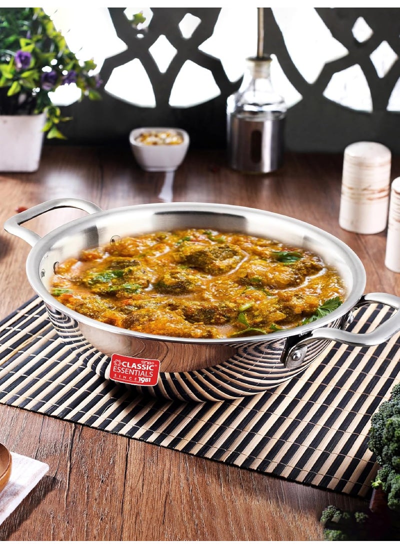 Classic Essentials CLASSIC ESSENTIALS Triply Stainless Steel Kadai Induction Friendly Nonstick 3Layer Body100 ToxinFree No Chemical Coating Silver Medium 24cm 25L for 34 People  - Image 1