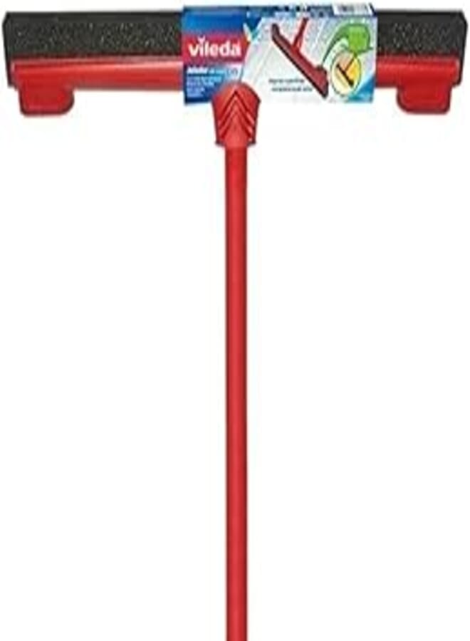 Vileda Floor Wiper Easy Fix 42 CM with a Stick, Cloth Fix Slot, High water Wiping Efficiency, Foam, 42 x 4 x 136 CM - Red