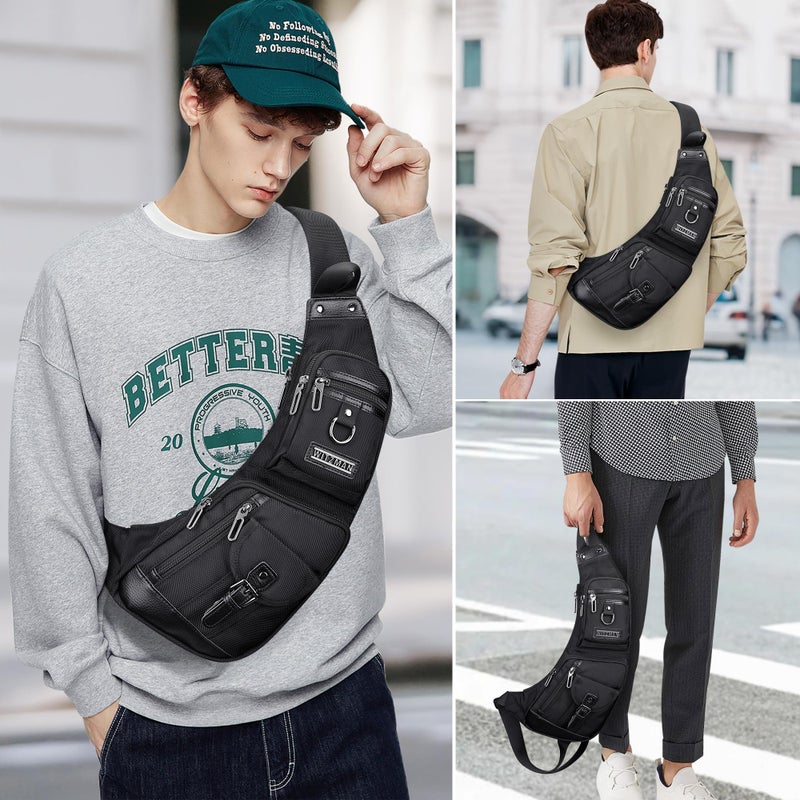 WITZMAN Sling Bag for Men Crossbody Bags Travel Slim Chest Bag One Strap Lightweight Casual Daypack (B702 Black) - Image 2