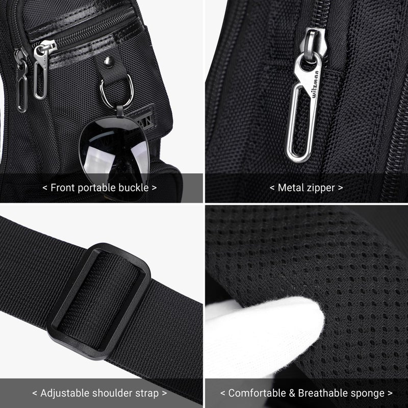 WITZMAN Sling Bag for Men Crossbody Bags Travel Slim Chest Bag One Strap Lightweight Casual Daypack (B702 Black) - Image 5