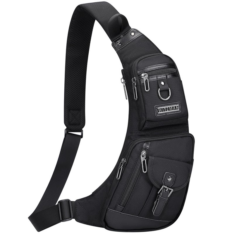 WITZMAN Sling Bag for Men Crossbody Bags Travel Slim Chest Bag One Strap Lightweight Casual Daypack (B702 Black) - Image 1
