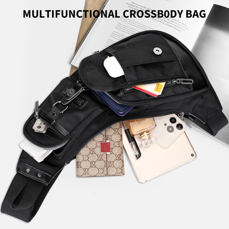 WITZMAN Sling Bag for Men Crossbody Bags Travel Slim Chest Bag One Strap Lightweight Casual Daypack (B702 Black) - Image 3