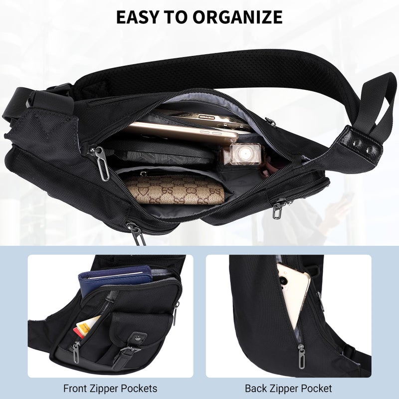 WITZMAN Sling Bag for Men Crossbody Bags Travel Slim Chest Bag One Strap Lightweight Casual Daypack (B702 Black) - Image 4