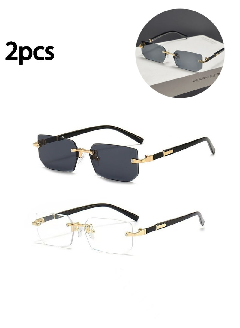 بولوز 2PCS جديد حافة الموضة اتجاه نظارات شمسية نظارات شمسية شخصية حماية الأشعة فوق البنفسجية جنس واحد - Image 1