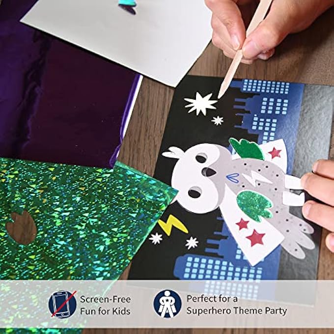 ART AND CRAFT KIT, FABULOUS FOIL ART, GIFT FOR BOYS, GIRLS AGE 4-9 YEAR OLD, CREATE 12 SUPERHERO ANIMALS THEME PICTURES, CREATIVE TOYS FOR KIDS - Image 4