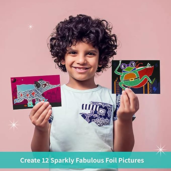 ART AND CRAFT KIT, FABULOUS FOIL ART, GIFT FOR BOYS, GIRLS AGE 4-9 YEAR OLD, CREATE 12 SUPERHERO ANIMALS THEME PICTURES, CREATIVE TOYS FOR KIDS - Image 3