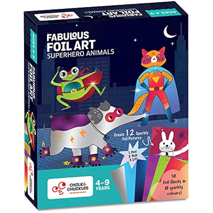 ART AND CRAFT KIT, FABULOUS FOIL ART, GIFT FOR BOYS, GIRLS AGE 4-9 YEAR OLD, CREATE 12 SUPERHERO ANIMALS THEME PICTURES, CREATIVE TOYS FOR KIDS - Image 1