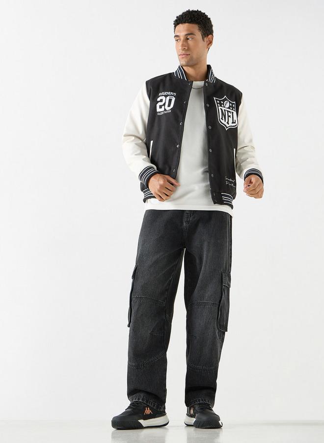 SP Characters The Las Vegas Raiders Logo Detail Bomber Jacket with Pockets and Long Sleeves - Image 2