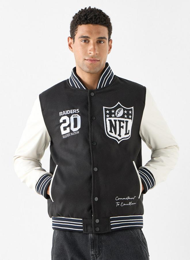 SP Characters The Las Vegas Raiders Logo Detail Bomber Jacket with Pockets and Long Sleeves - Image 1