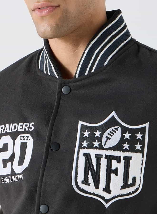 SP Characters The Las Vegas Raiders Logo Detail Bomber Jacket with Pockets and Long Sleeves - Image 4