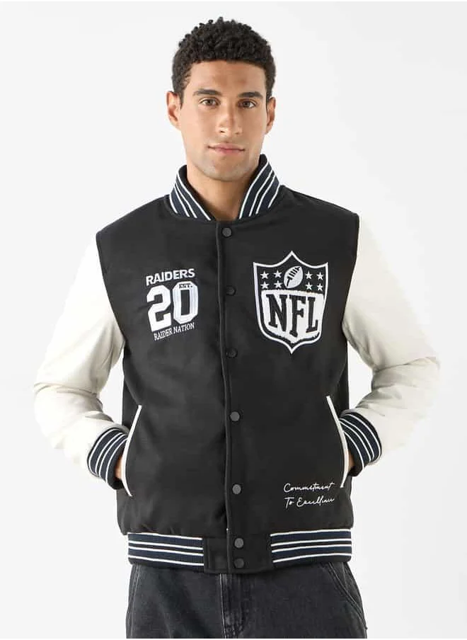 SP Characters The Las Vegas Raiders Logo Detail Bomber Jacket with Pockets and Long Sleeves