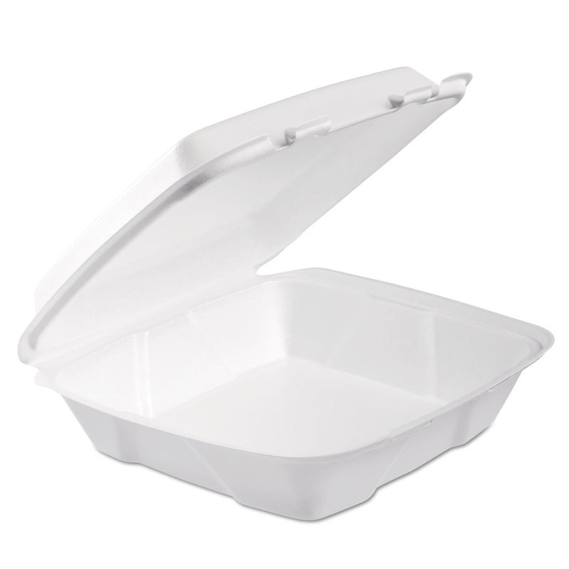 DART 90HTPF1R Lg Perforated Foam Hinged Container, 9 in (Case of 200),White - Image 1