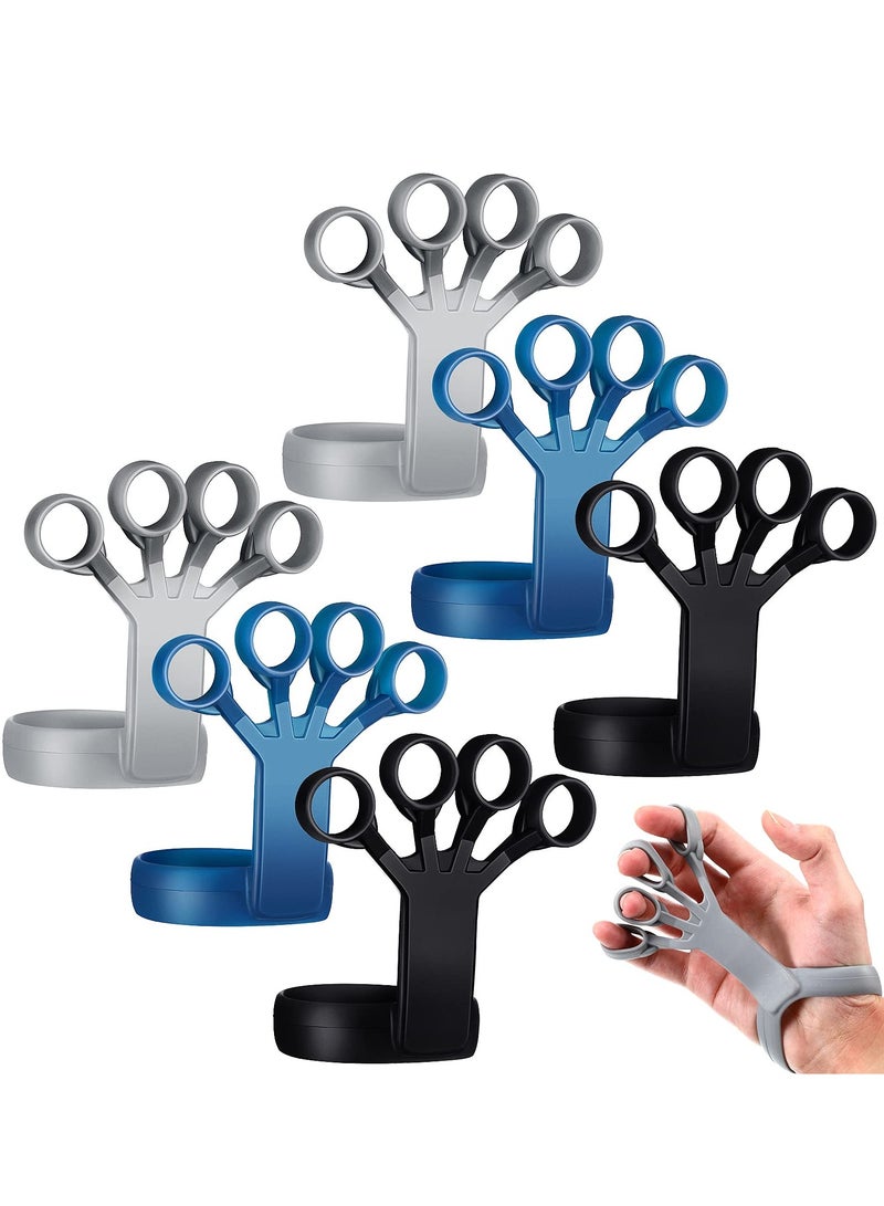 KASTWAVE Strength Training Grip Strength Strengthener, 6 Pieces Silicone Wrist Puller Finger Exercise Tension Ring Fitness Equipment Forearm Strength Exercise Finger Expander (Black, Blue, Gray) - Image 1