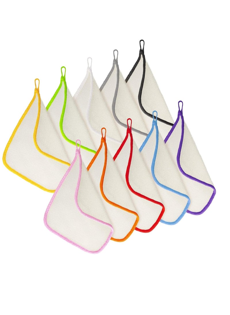 Tatuo 10 Packs Exfoliating Wash Cloths for Body and Face Facial Bath Scrub Soft Weave Loofah Towel Exfoliate Bath Towel Remove Dead Skin Wash Cloth for Women Man (Colorful Edge) - Image 1