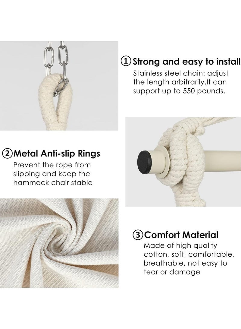 عربست كرسي أرجوحة معلق بحبل، مصنوع من القطن عالي الجودة، كرسي معلق كبير بتقنية المكرمية مع جيب ووسادتين، يتحمل وزنًا يصل إلى 150 كجم. يتميز بسهولة النقل، مثالي للشرفة أو التراس أو الحديقة الخلفية. - Image 2