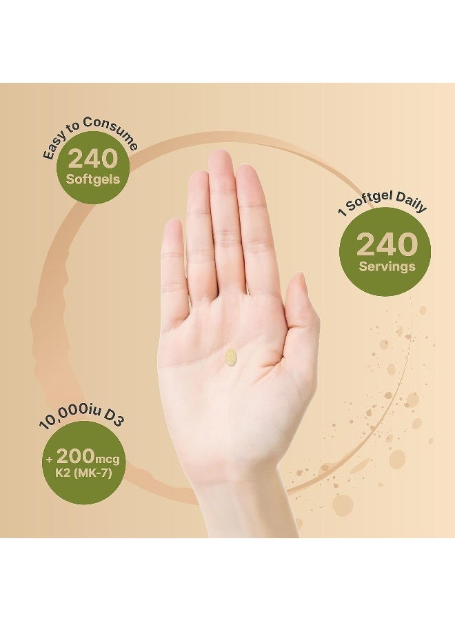NatureBell Vitamin D3 K2 (10,000 Iu Vitamin D + 200Mcg Vitamin K Mk-7) 240 Softgels With Coconut Oil For Complete Absorption - Image 4
