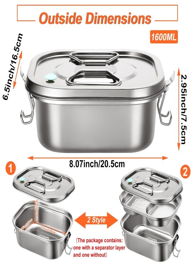 Romooa 2 Pieces Metal Bento Box for Adults Metal Lunch Box Stainless Steel Bento Containers Leakproof Dual Tiers Lunch Container With Airtight Valve Handle Dishwasher Safe(Medium) - Image 2