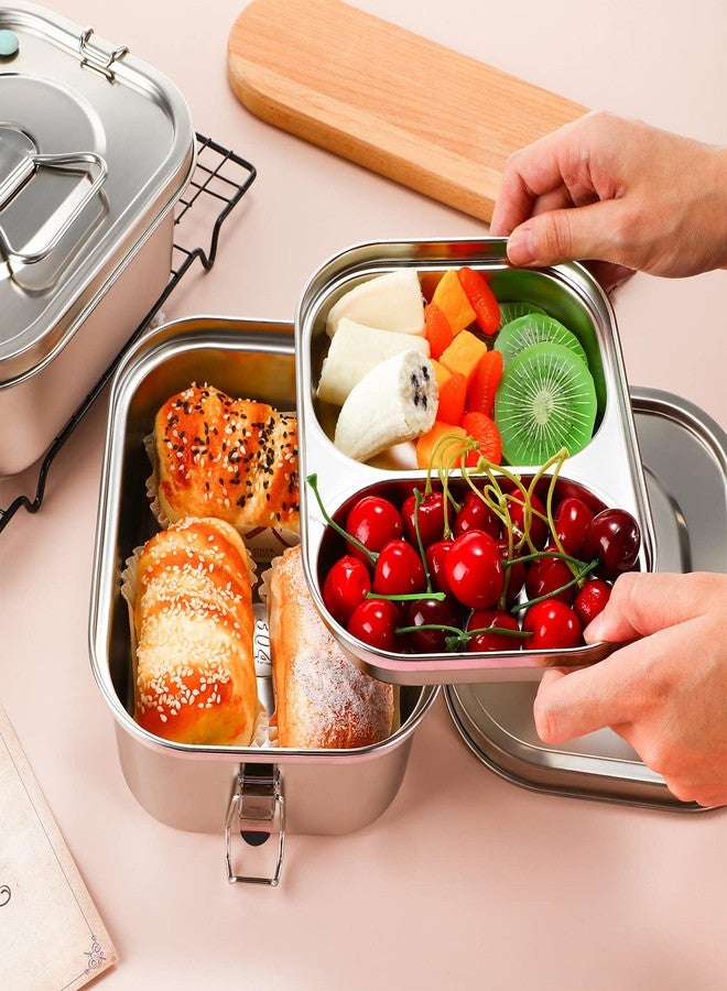 Romooa 2 Pieces Metal Bento Box for Adults Metal Lunch Box Stainless Steel Bento Containers Leakproof Dual Tiers Lunch Container With Airtight Valve Handle Dishwasher Safe(Medium) - Image 4