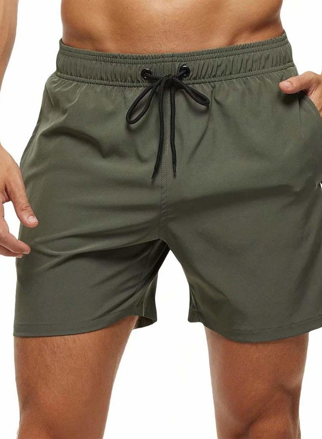 Tyhengta Men's Stretch Swim Trunks Quick Dry Beach Shorts with Zipper Pockets and Mesh Lining ArmyGreen 38 - Image 1