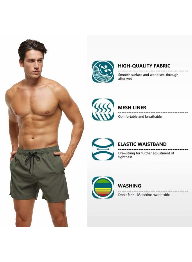 Tyhengta Men's Stretch Swim Trunks Quick Dry Beach Shorts with Zipper Pockets and Mesh Lining ArmyGreen 38 - Image 3
