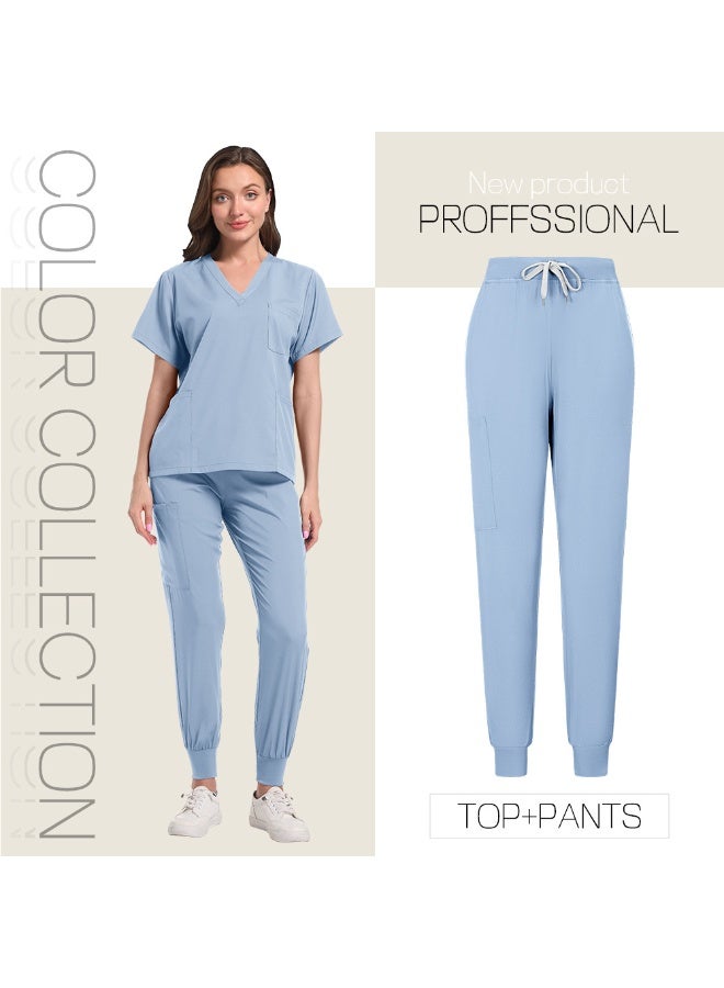 Loquat Womens Medical Scrubs Set Medical Uniform Set Light Blue - Image 1