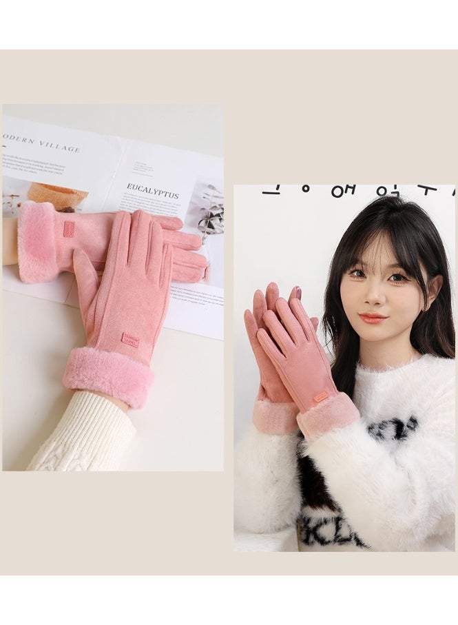 Winter Warm Touch Screen Gloves for Women – Windproof Thermal Gloves for Outdoor Cycling, Driving & Daily Wear Pink - Image 5