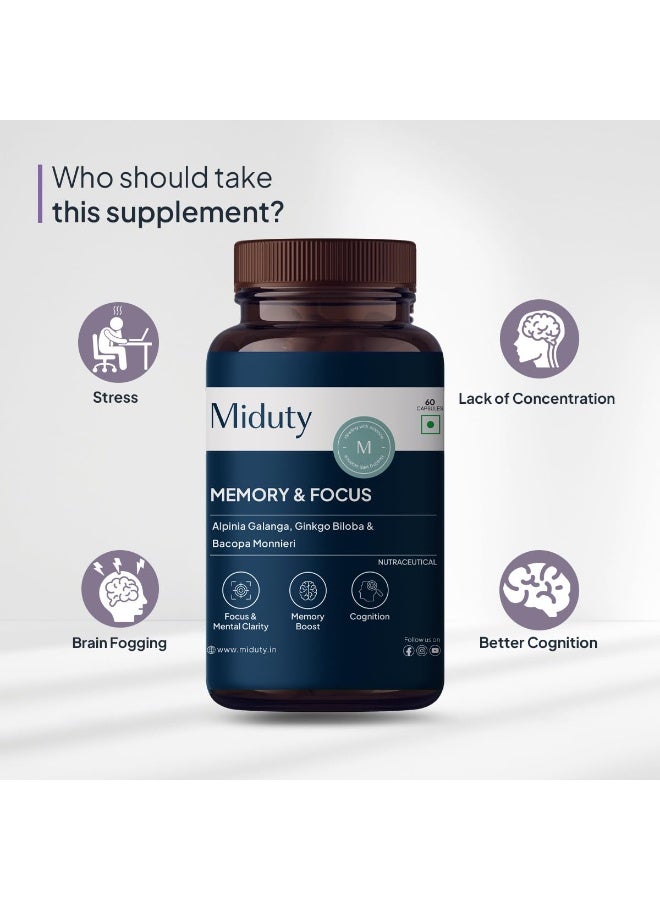 Miduty Memory and Focus For Brain Health Supplement, Brain Booster for Adults, Alpinia Galanga Pack- 60 Capsules - Image 4