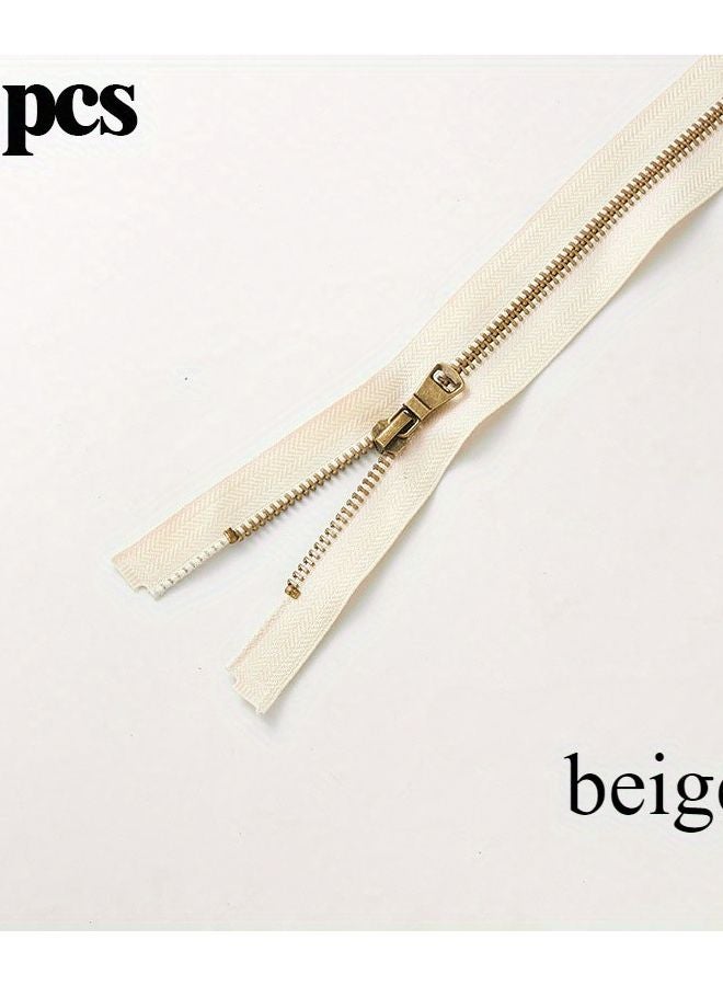 5 Pcs Beige Metal Zipper Antique Bronze Teeth 80cm Single End For Jackets Coats - Image 1