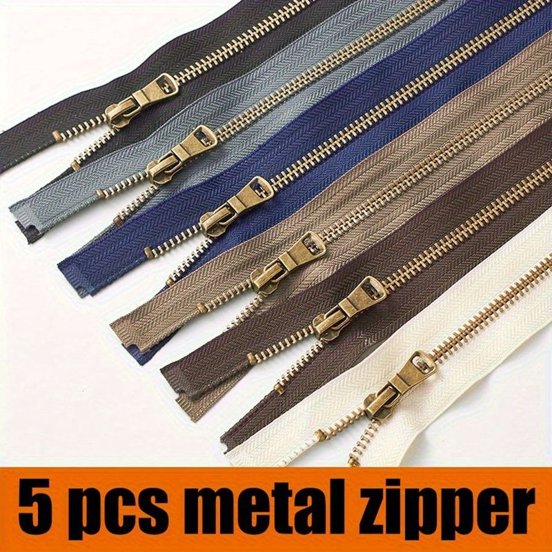 5 Pcs Beige Metal Zipper Antique Bronze Teeth 80cm Single End For Jackets Coats - Image 2
