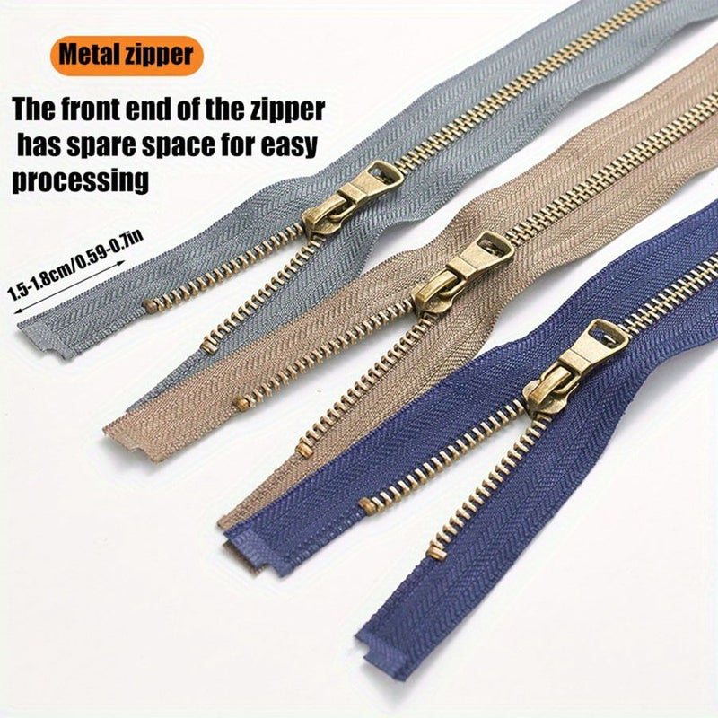 5 Pcs Beige Metal Zipper Antique Bronze Teeth 80cm Single End For Jackets Coats - Image 3