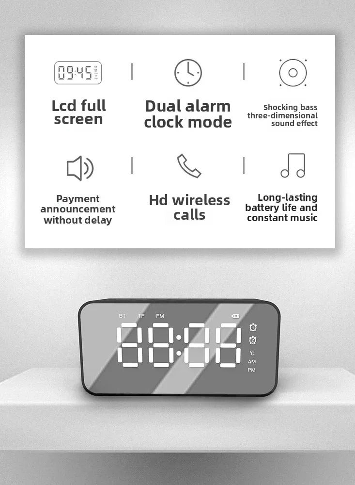 Digital LED Alarm Clock with Wireless Speaker, Dual Alarm Clock for Bedroom/Heavy Sleeper/Adult/Teen, Bluetooth Speaker Support TF Card Play FM Radio (Black) - Image 2