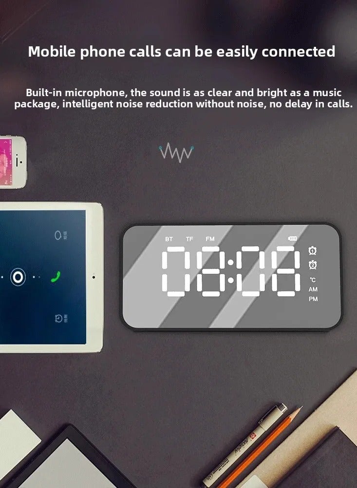 Digital LED Alarm Clock with Wireless Speaker, Dual Alarm Clock for Bedroom/Heavy Sleeper/Adult/Teen, Bluetooth Speaker Support TF Card Play FM Radio (Black) - Image 4