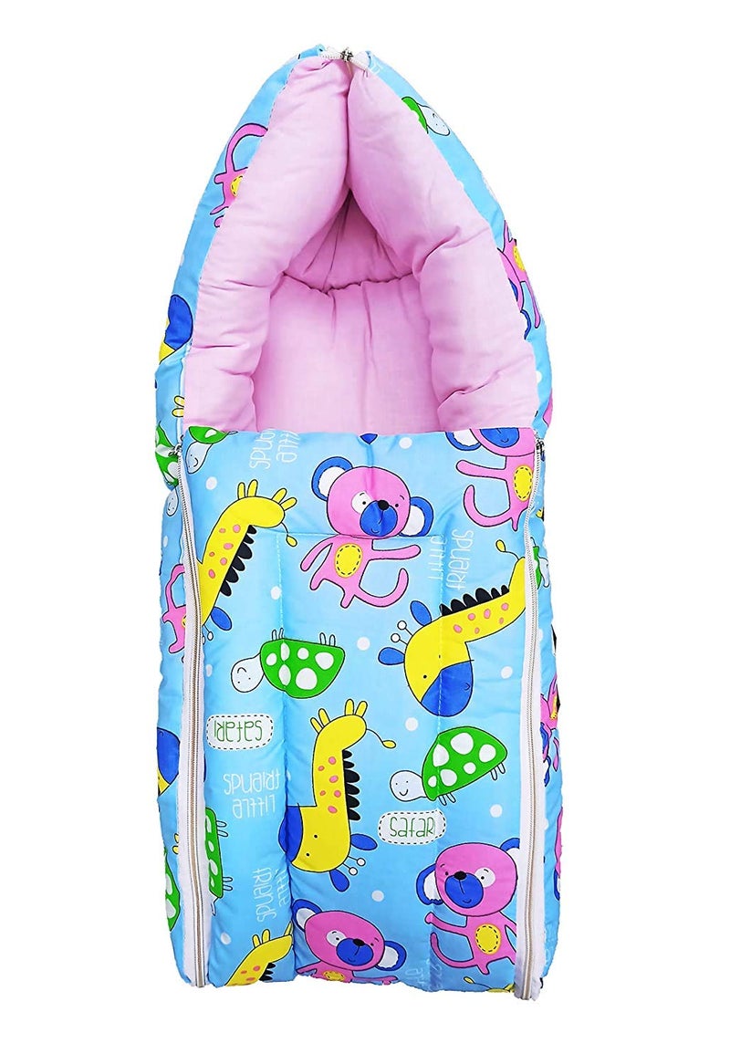 CUSTOMARY Cotton Baby 2 In 1 Sleeping Bag/Carry Bag/Bedding Set/Gift Set (0 To 3 Month, Baby Blue) Skin Friendly - Image 1