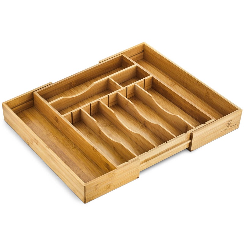 Night Tree [2.5" Deep] Bamboo Drawer Organizer Expandable for Kitchen Silverware Drawer Organizer Tray and Cutlery Flatware Organizer Drawer Tray/Utensil Tray - Image 1