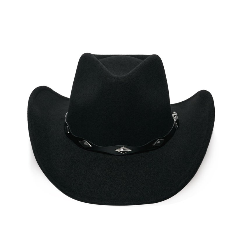 YOUBADU Faux Suede Felt Western Cowboy Hat for Women or Men, Wide Brim, Rivet Strap (US, Alpha, One Size, Medium, Black) - Image 3