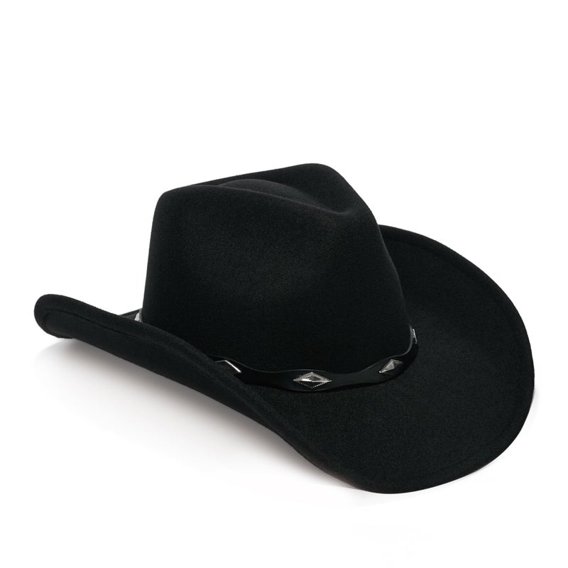 YOUBADU Faux Suede Felt Western Cowboy Hat for Women or Men, Wide Brim, Rivet Strap (US, Alpha, One Size, Medium, Black) - Image 2