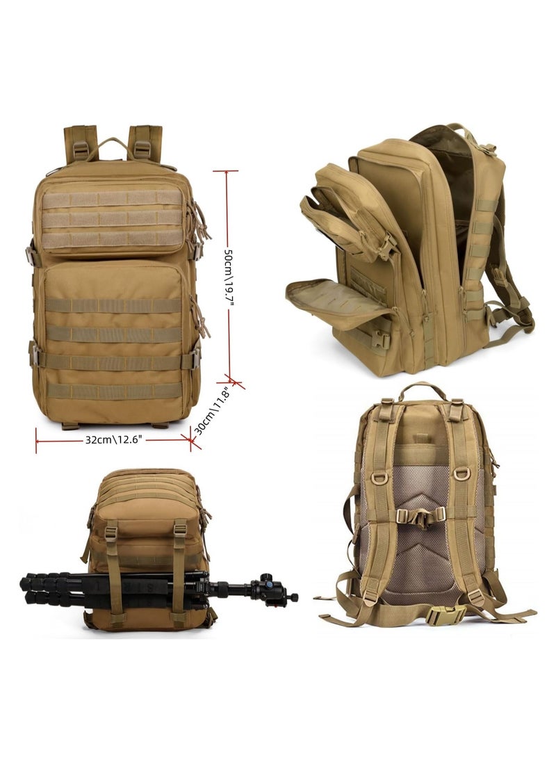 WAKYME 56L-75L Military Tactical Backpack Large Day Backpack for Men 3 Days Assault Pack Bug Out Bag Water Resistant and Heavy Duty Hiking Treeking Rucksack （Brown）  - Image 2