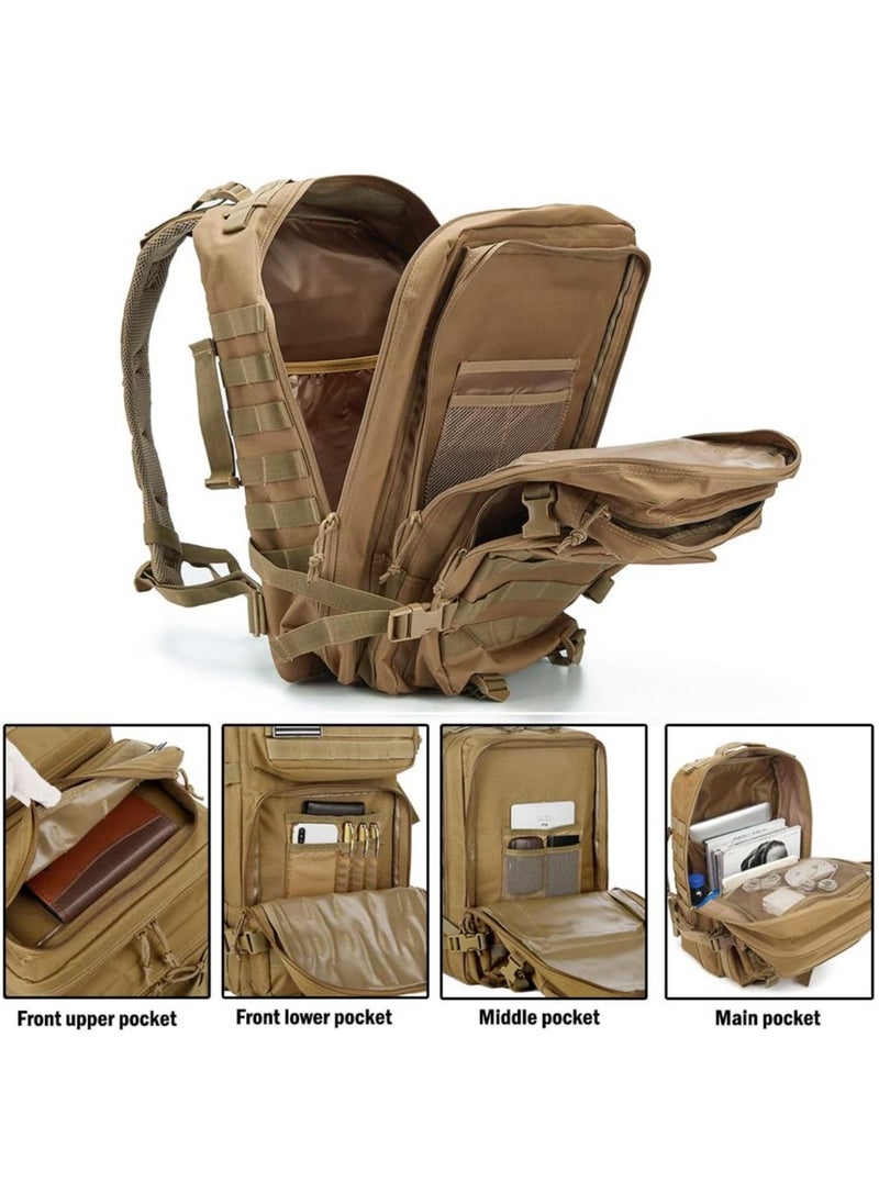 WAKYME 56L-75L Military Tactical Backpack Large Day Backpack for Men 3 Days Assault Pack Bug Out Bag Water Resistant and Heavy Duty Hiking Treeking Rucksack （Brown）  - Image 3