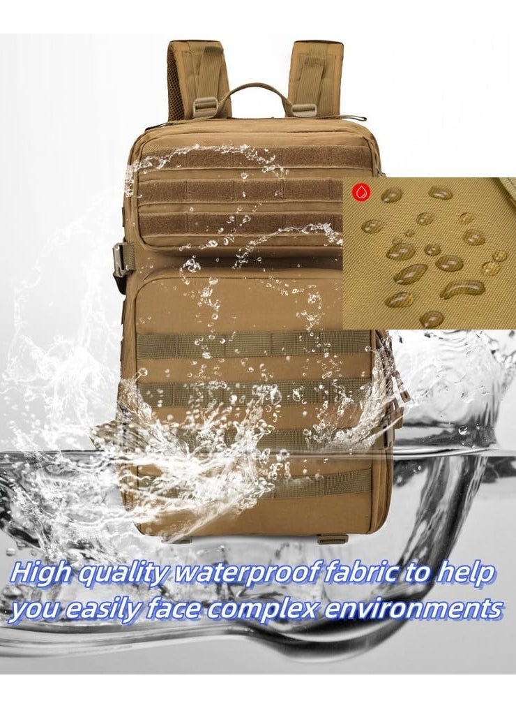 56L-75L Military Tactical Backpack Large Day Backpack for Men 3 Days Assault Pack Bug Out Bag Water Resistant and Heavy Duty Hiking Treeking Rucksack （Brown）