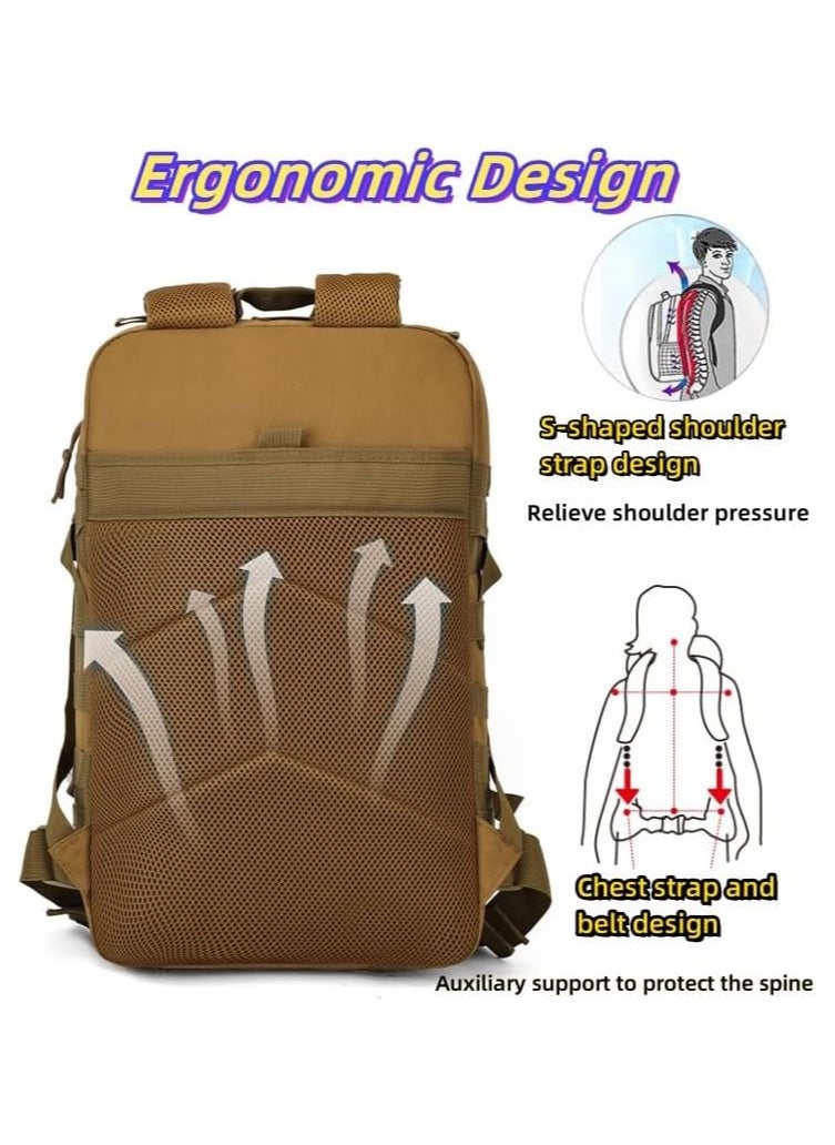 56L-75L Military Tactical Backpack Large Day Backpack for Men 3 Days Assault Pack Bug Out Bag Water Resistant and Heavy Duty Hiking Treeking Rucksack （Brown）