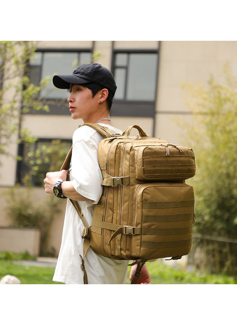 56L-75L Military Tactical Backpack Large Day Backpack for Men 3 Days Assault Pack Bug Out Bag Water Resistant and Heavy Duty Hiking Treeking Rucksack （Brown）