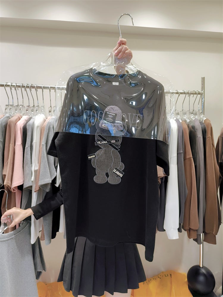 European Cotton Short-sleeved T-shirt Women's Cartoon Printed 2023 New Spring Round Neck Mid-length Half-sleeved Top Instagram Style Trendy