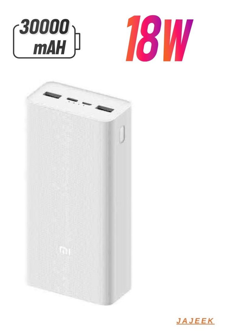 JAJEEK Mi Power Bank 3 30000mAh – PB3018ZM, 3 USB Ports, Type C, 18W Fast Charging, Portable Xiaomi Power Bank, 30000mAh External Battery, Perfect for Phones, Laptops, and More - Image 1