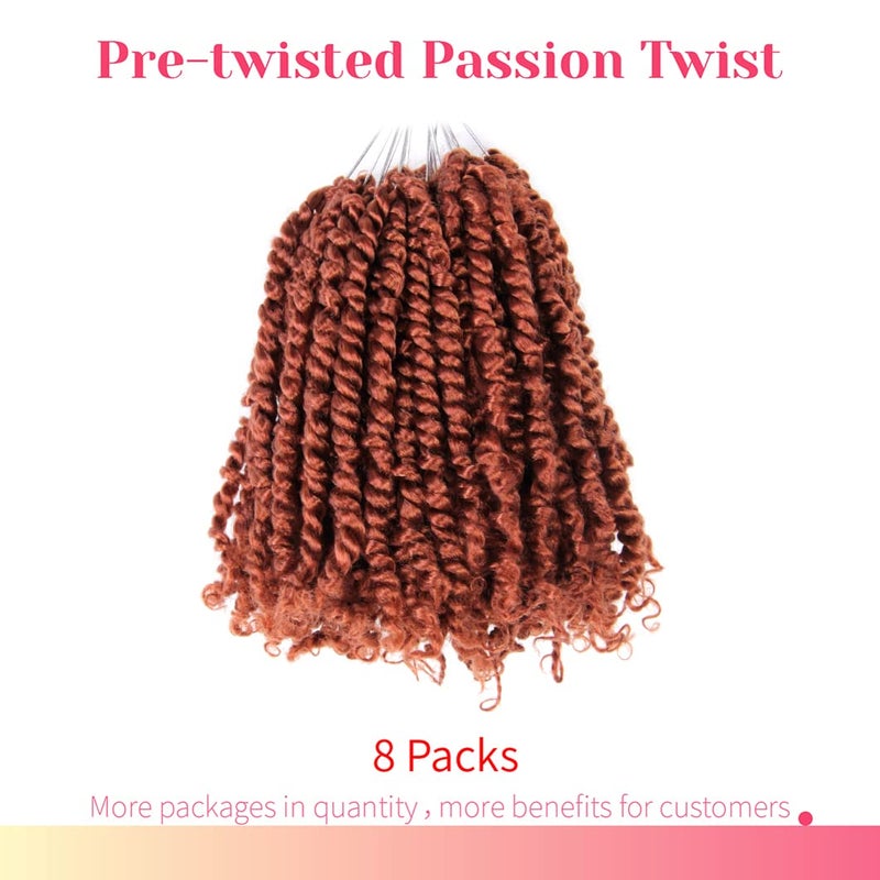 BOHOBABE Pre-twisted Passion Twist Crochet Hair 10 Inch Short Pre-looped Crochet Passion Twist Braiding Hair 8 Packs (350#) - Image 2