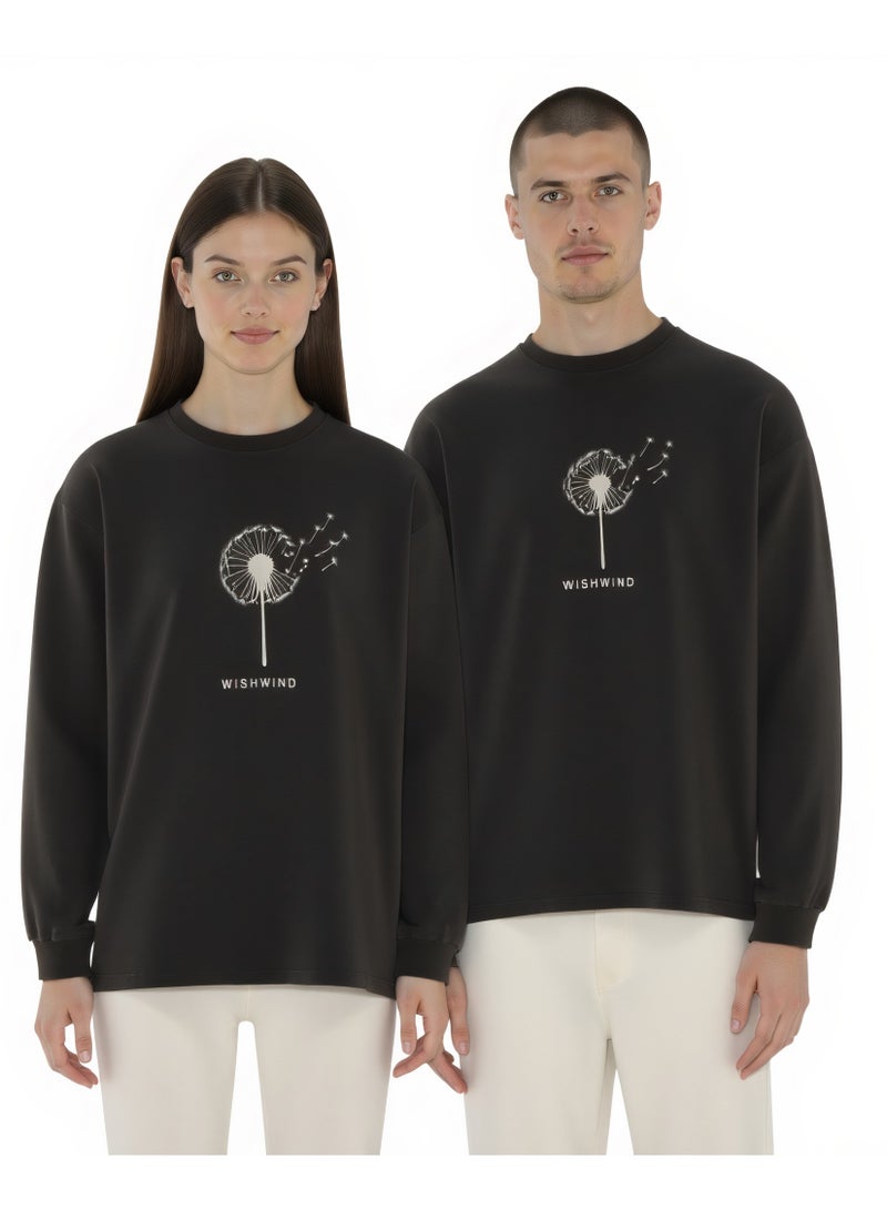 WISHWIND Unisex Dandelion Long Sleeve Sweatshirt – Black - Image 1